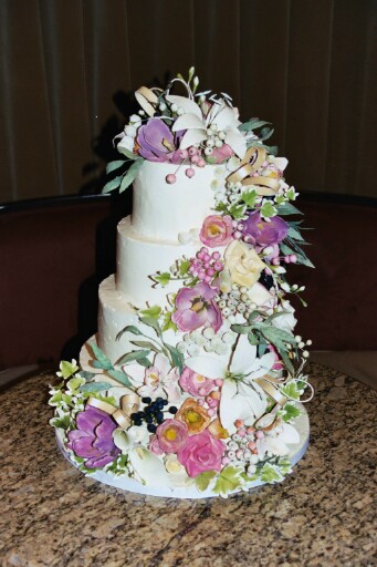 Sugar flower wedding cake