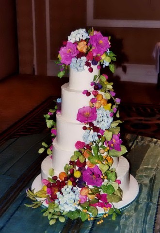 Sugar flower wedding cake